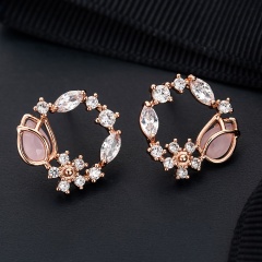 Rose Flower Cubic Zirconia Opal Copper Stud Earrings Necklace earrings