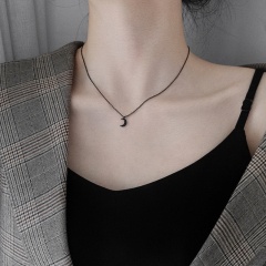 Black Moon with rhinestone pendant collarbone chain necklace cooper-plating silver opp 34+5cm