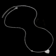 Simple heart-shaped diamond pendant necklace (size 42+5cm) opp White