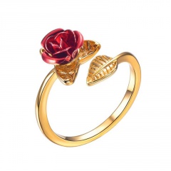 Rose flower copper open ring gold