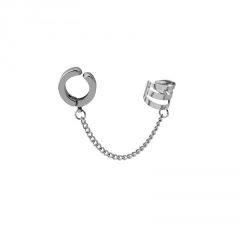 Stainless steel chain double stud ear hoop earrings (chain length 5cm) Ear clip A