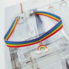 Rainbow color a two-wear bracelet clavicle necklace (size 35+5cm) rainbow