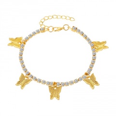 5 butterflies rhinestone anklets (Circumference: 29+6.8cm) gold