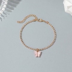1 butterfly KC gold acrylic rhinestone anklet  (Circumference: 18+5.5cm) pink