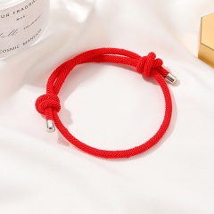 Handmade thick rope knotted couple adjustable bracelet (Chain length: 16-28cm) Red