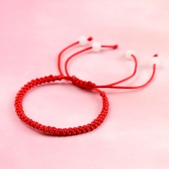 Hand-woven thick rope knotted couple adjustable bracelet (Chain length: 16-28cm) red