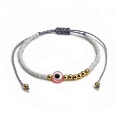 Rice beads resin eyes copper beads adjustable rope bracelet (Circumference: 16-30cm) A
