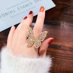 Big Butterfly Full Cubic Zirconia Open Ring gold