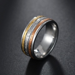 Three-color frosted couple titanium steel ring #7