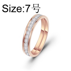 Single row square inlaid cubic zirconia titanium steel ringSquare inlaid cubic zirconia titanium steel ring #7 rose gold