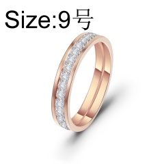 Single row square inlaid cubic zirconia titanium steel ringSquare inlaid cubic zirconia titanium steel ring #9 rose gold