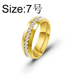 Stainless steel inlay rhinestone ring #7 gold
