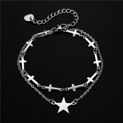 Double-layer geometric cross chain titanium steel bracelet (chain length 16.5+5cm) star