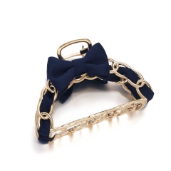Bow metal grabbing clip hairpin headdress (size 8*1.5cm) navy blue