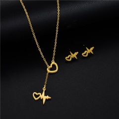 Geometric Titanium Steel Stud Earrings Clavicle Necklace Set (chain length 45cm) 1
