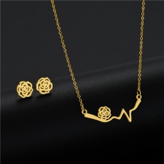 2pcs/set Gold Stainless Steel Geometric Clavicle Necklace and Earring Set (chian length 45cm) E