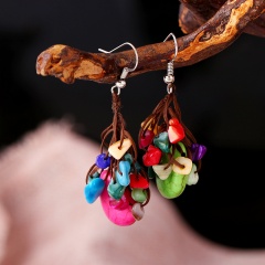 Vintage bohemian style turquoise gravel tassel pendant earrings (size 5cm) color