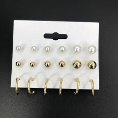 9pairs/set imitation pearl round inlaid rhinestone stud earrings set (0.5-4.5cm) A