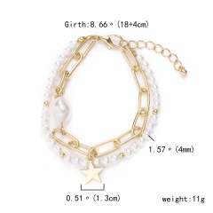 Irregular Imitation Pearl Chain Geometric Pendant Double Bracelet (chain 18+4cm) star