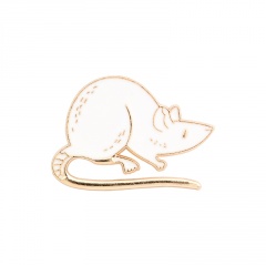 Snake mouse enamel small brooch badge white mouse