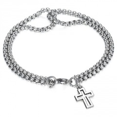 Men's Cross Hollow Double Chain Stainless Steel Bracelet (Circumference: 20cm) steel color