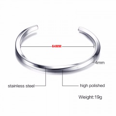 Twisted rhombic men's stainless steel open bracelet steel color