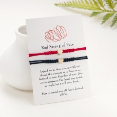 2PCS Red Black Rope Lucky Friendship Braided Adjustable Paper Card Set Bracelet love