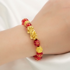 Pixiu six-character mantra prayer beads transfer lucky bracelet (Size: about 20cm) black