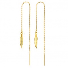 Titanium steel feather tassel chain earrings (size 10cm) gold