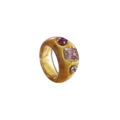 Oval inlaid gemstone resin ring (size #7.5) champagne