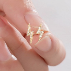 14K Gold Plated 925 Sterling Silver Geometric Inlaid Cubic Zirconia Stud Earrings lightning