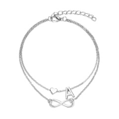 26-letter eight-character love double-layer anklet  (Size: chain length 22+5cm, pendant 2.3cm) A