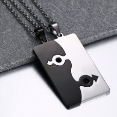 Couple Puzzle Pendant Gay Symbol Stainless Steel Necklace (Pendant size: 3*4.6cm) steel color+black