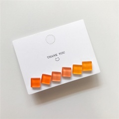 Mini transparent geometric square gradient color earring set (1 set of 6 pcs) Orange