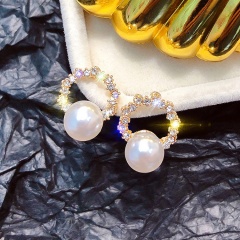 S925 Silver Needle Fashion Diamond Pearl Butterfly Stud Earrings Mini Women's Jewelry A