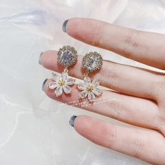 Vintage Snowflake Flower Crystal Zircon Alloy Dangle Earrings Fashion Jewelry Flower