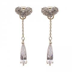 Alloy Long Tassel Rhinestone Crystal Love Heart Stud Earrings Fashion Jewelry 2021 New A