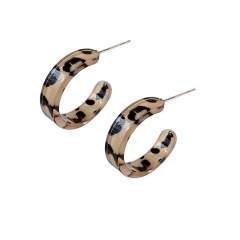 Geometric C-shaped Semi-circular Arc Dappled Resin Stud Earrings Leopard