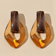 S925 Silver Needle Resin Transparent Rhombus Geometric Fashion Stud Earrings(Size: 4*2.5cm) Brown