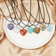 Heart Gemstone Pendant Necklace Size 3*2cm Lenght 44+5CM Randomc color