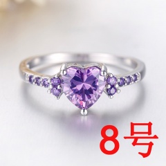 Purple large zircon love heart ring  (1pcs ) 8