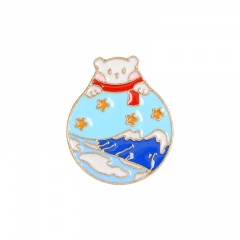 Cartoon Round Universe Star Wave Badge Brooch (Material: Alloy, Size: About 2.3*2.3cm) Bear