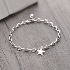Five-pointed star hollow copper bracelet (size: about 21cm, color: silver) Five-pointed star