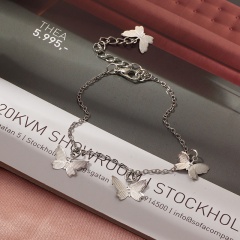 5 Butterflies Pendant Chain Bracelet(Size: 18.5+5cm) silver