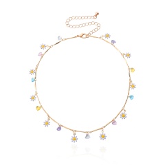 Colorful Gemstone Daisy Charming Necklace 35+10cm Gold