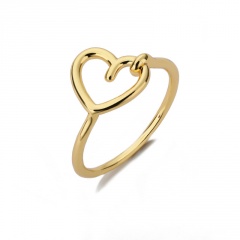Ins Korean Gold Hollow Stainless Steel Ring (Size: #7) love heart