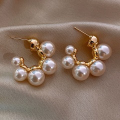 S925 Silver Needle Inlaid Pearl Gold Earring White Pearl