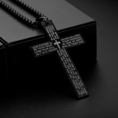 Cross Scripture Pendant Men And Women Stainless Steel Necklace black