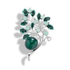 Painting Oil Leaf Plant Flower Pearl Diamond Alloy Pins Brooch(Size: about 4.5*3cm) Green leaves