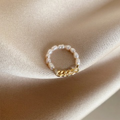 Alloy Chain Pearl Rhinestone Ring(Size: 2cm) A
